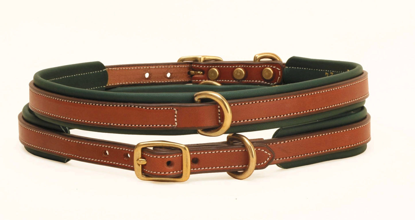 Tory Leather Narrow Padded Dog Collar With Center Dee