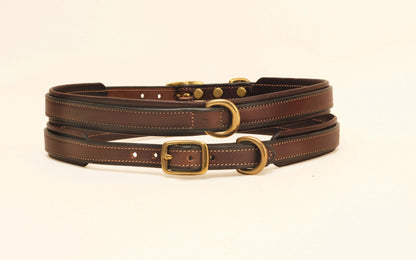 Tory Leather Narrow Padded Dog Collar With Center Dee