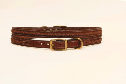 Tory Leather 3/4'' Dog Collar - Raised Center Braid - Brass